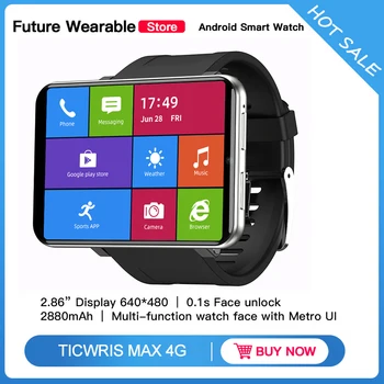 

TICWRIS MAX 2.86'' HD Screen Smart Watches Android 3G+32G 4G-LTE 2880mAh Battery Capacity 8MP Camera GPS Smart Watch Men Women