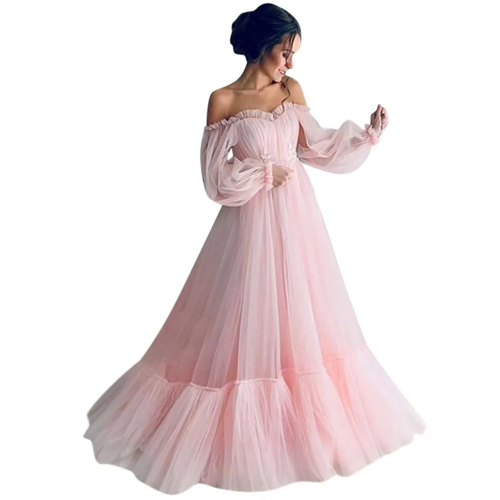 B Vestidos, женские платья, милые, элегантные, однотонные, с длинным рукавом, с вырезом лодочкой, модные, газовые, длинные платья, женская одежда - Цвет: B