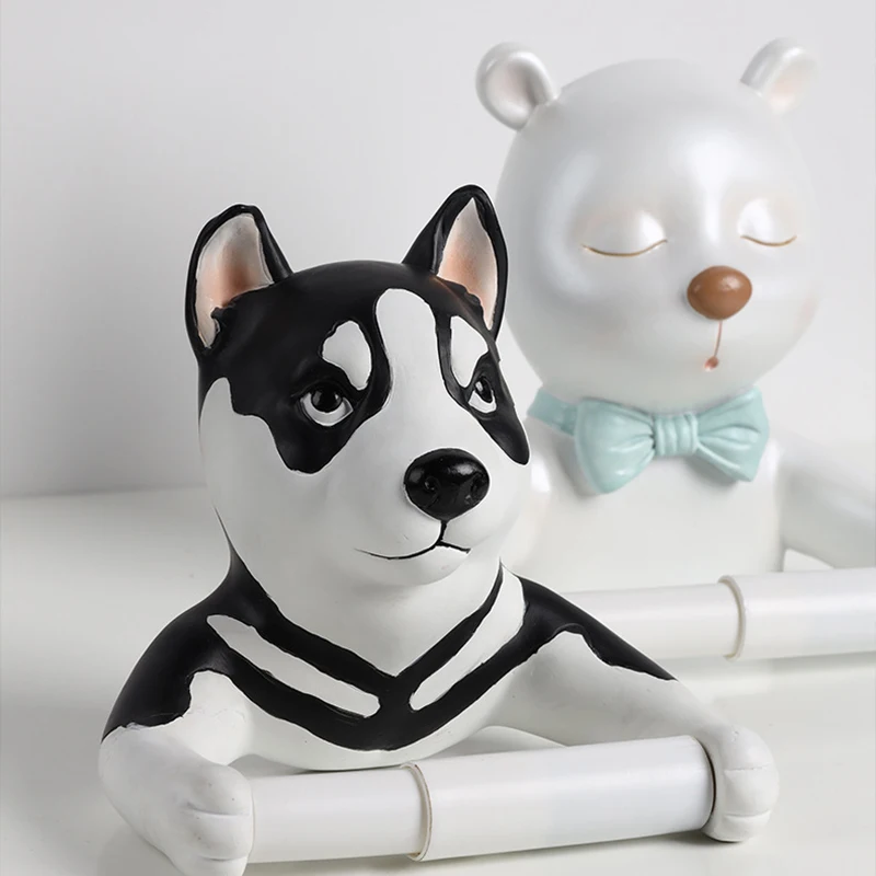 bonito husky cão urso suporte de tecido toalete wc livre soco fixado na parede do banheiro criativo titular rolo