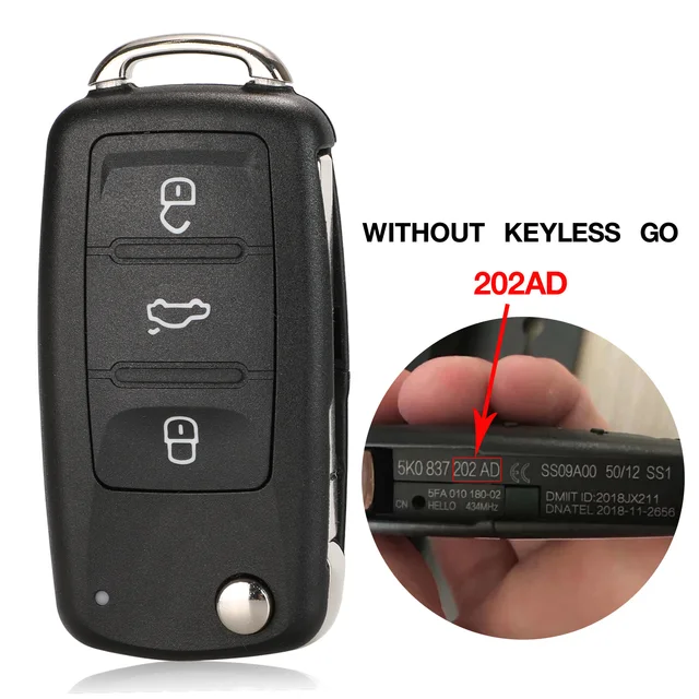 Kutery keyless Go 5k0837202aj 3 ปุ่มกุญแจรีโมทสำหรับ VW แคดดี้ EOS กอล์ฟ Jetta ด้วงโปโล Tiguan Touran 5k0837202ad/ 3