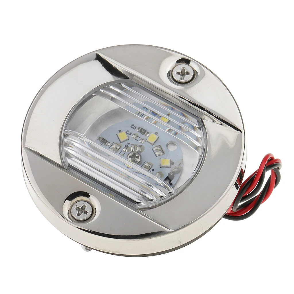 12V Round Marine Navigation Light Stainless LED Transom Mount Stern Anchor Lights Flush Mount, Waterproof, Dia. 75mm