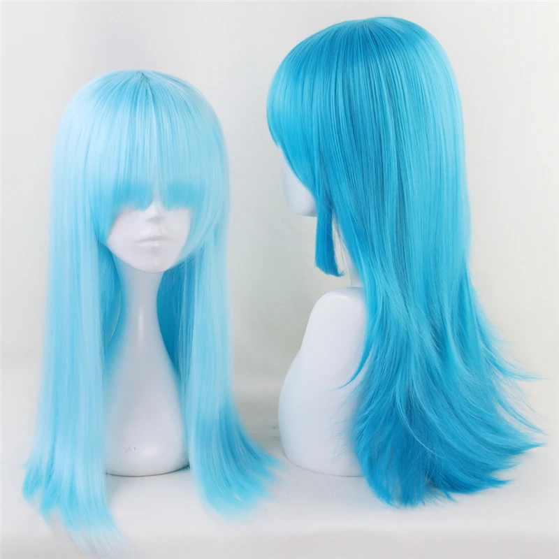 

Aotu World Sky Blue Long Cosplay Wig With Bangs.Anlijie/lemon Straight Synthetic Hair Halloween Costume Party Wigs For Women