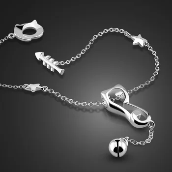 

Fashion cute cat pendants bracelets for girls Solid 925 sterling silver Star Bracelet Beautiful women jewelry accessories gift