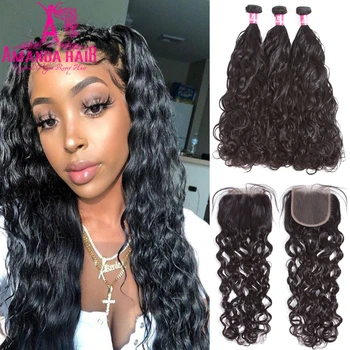 

Water Wave Bundles With Closure Brazilian Hair Weave Bundles With Closure Remy Hair Extension Human Hair Bundles With Closure