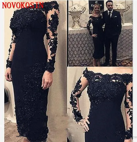 2020 Black Applique Kralen Kant Moeder Van De Bruid Voor Bruiloft Boothals Illusion Lange Mouwen Party Dress Schede Bruidegom jurk 2020 Black Applique Kralen Kant Moeder Van De Bruid Voor Bruiloft Boothals Illusion Lange Mouwen Party Dress Schede Bruidegom jurk