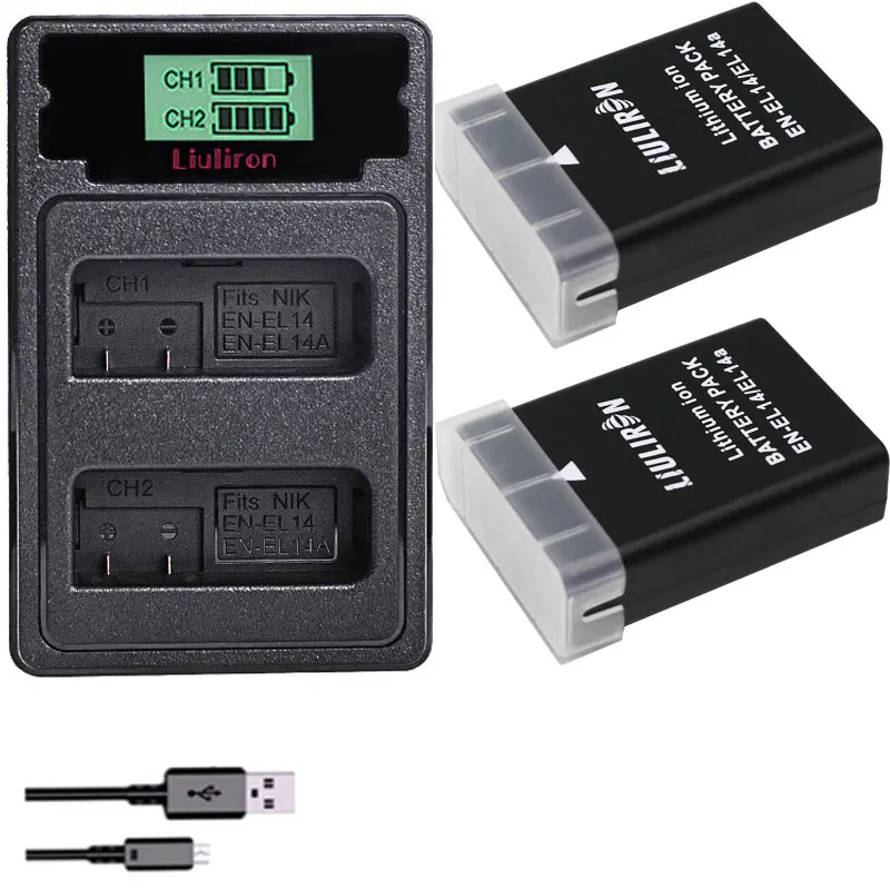 EN-EL14 RU EL14 EL14A Перезаряжаемые Li-Ion Батарея + светодиодный USB двойной Зарядное