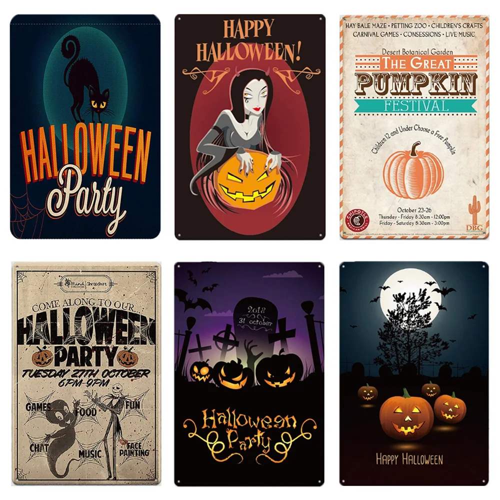 Happy Halloween Metal Tin Signs Plaque Witch Retro Plate Haunted Home Decor Tinplate Poster 20x30cm