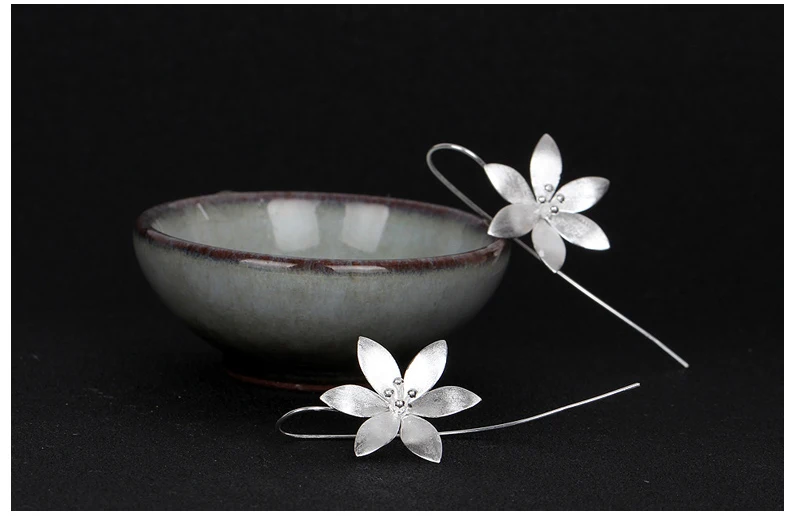 dangle earrings drop earrings flower earrings long earrings lotus earrings 925 Sterling Silver Long Lotus Flower Drop Earrings for Women Girs Fashion