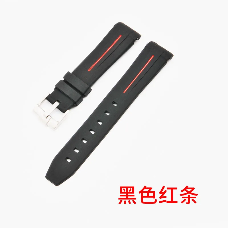 Silicone strap replacement rolex yacht ditona black and green water ghost king explorer GMT strap accessories 20mm - Цвет ремешка: Black red  line