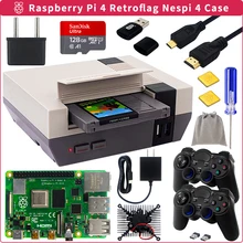 Raspberry pi 4 retroflag nespi 4 caso + ssd ventilador de refrigeração cartão dissipadores de calor gamepad leitor para raspberry pi 4 modelo b