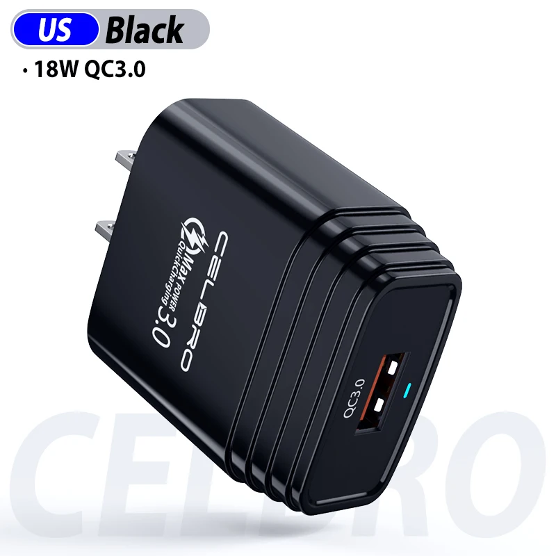 18 Вт портативное зарядное устройство Quick Charge 3,0 USB зарядное устройство для телефона светодиодный QC3.0 быстрое зарядное устройство для iPhone 11 Xiaomi samsung S10 - Тип штекера: US Black
