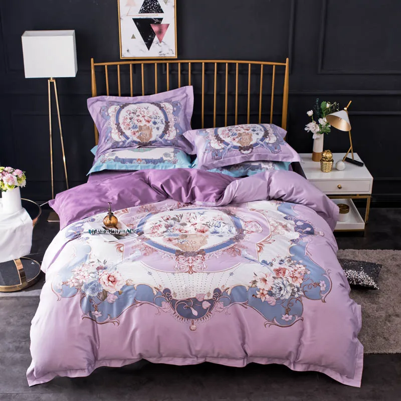 

60s long staple cotton comforter set satin bed sheets queen size duvet cove bedding sets 4 pcs free shipping