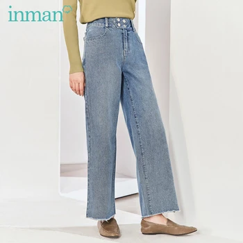 

INMAN 2020 Spring New Arrival Literary Pure Cotton High Waist Loose Wash Slimmed Straight Cylinder Pant Jeans