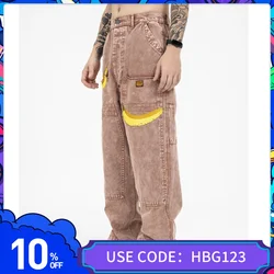 Pantalones vaqueros Cargo góticos Harajuku para hombre, Jeans Hip Hop con bordado de plátano, Jeans lavados de cintura media con bolsillos y cremallera, Otoño, 2021