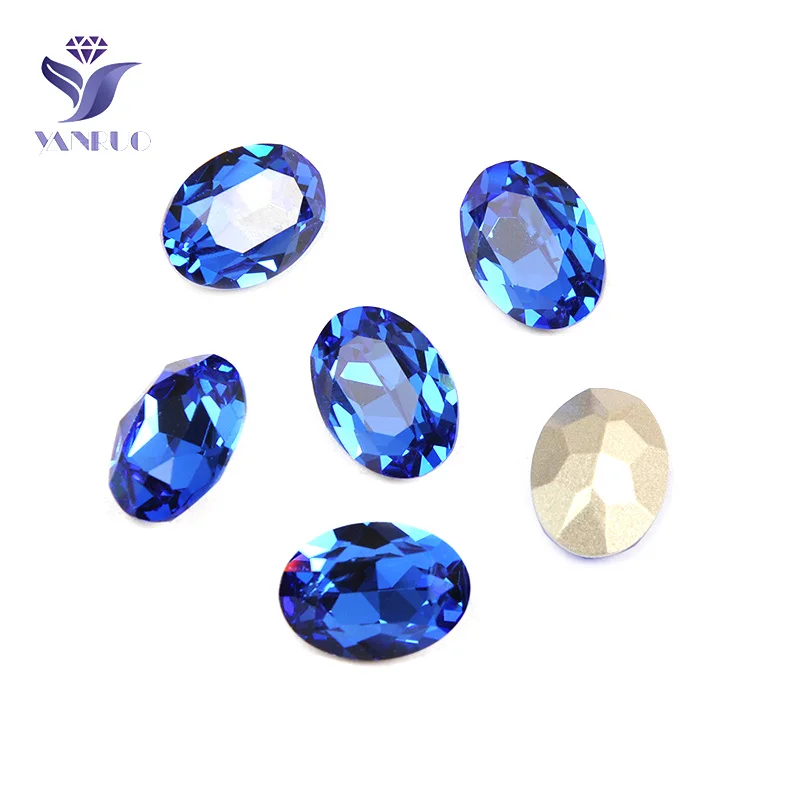 Sapphire Yanruo 4120 Овальный нашитые Стразы шила Стекло декоративные камни для пошив одежды Свадебные платья со стразами, украшенные декоративными камнями - Цвет: Sapphire