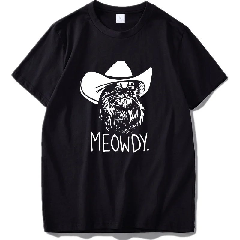 Texan Cat/Футболка-Meowdy Texas Cat, забавная футболка с защитой животных, европейский размер, хлопок, высокое качество, футболки, топы - Цвет: Черный