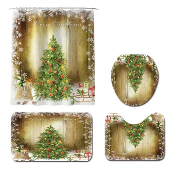 

Christmas Print Toilet Bathroom Mat Three-Piece Floor Mat Carpet Set Eco-friendly #2S10