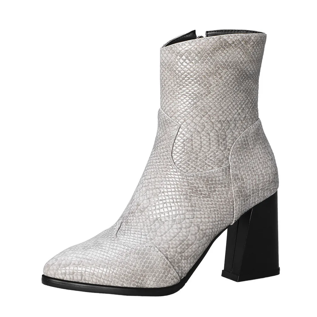 

Fashion Women's Pointed Toe High-Heeled Snake Print Zipper Shoes Large Size Boot High Quality Boots Botas feminino para inverno