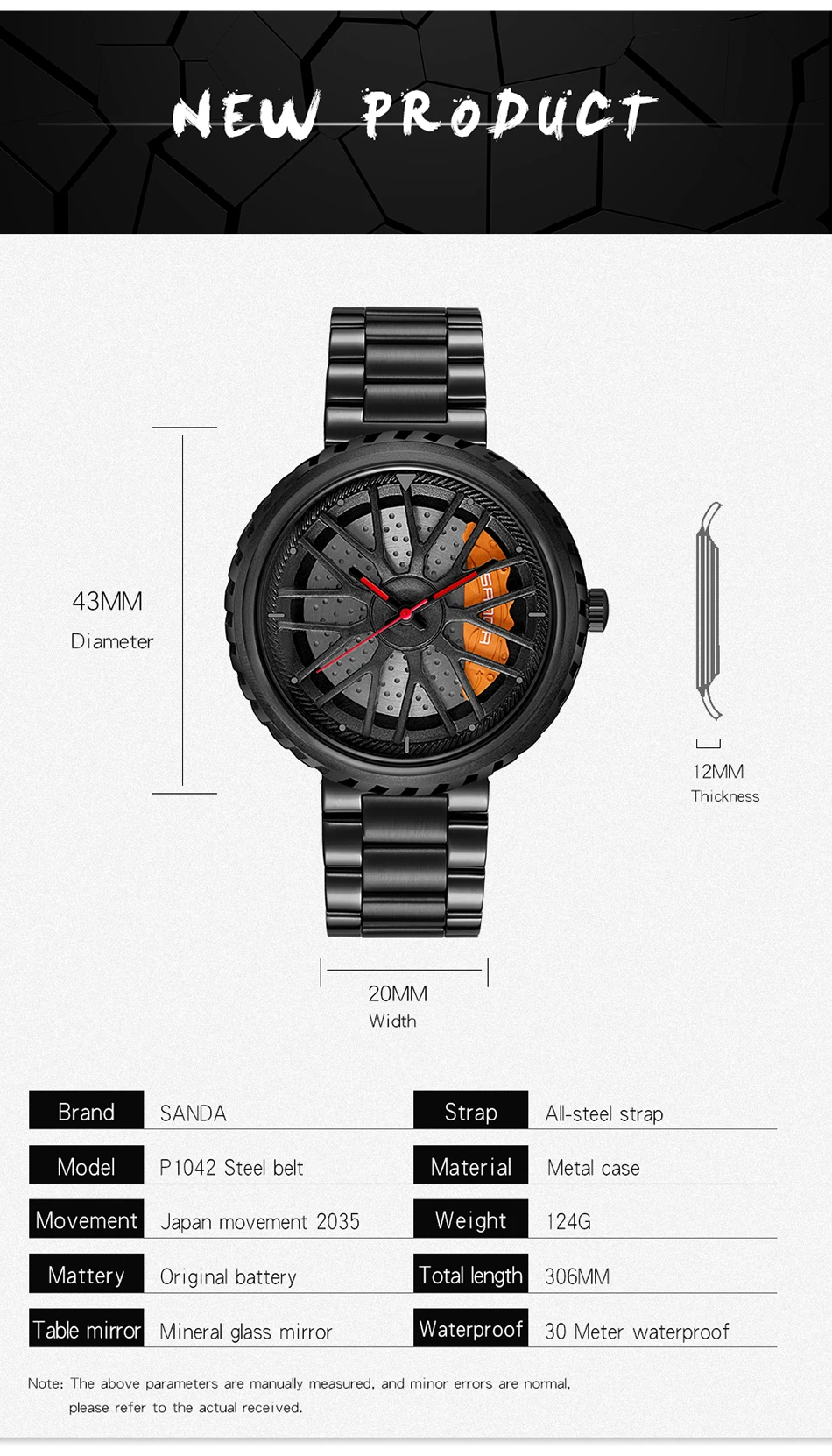 Men Top Quartz WristWatch Stainless Car Wheel Rim Hub Watches Men Waterproof Sport Watch For Custom Design Relogio Masculino