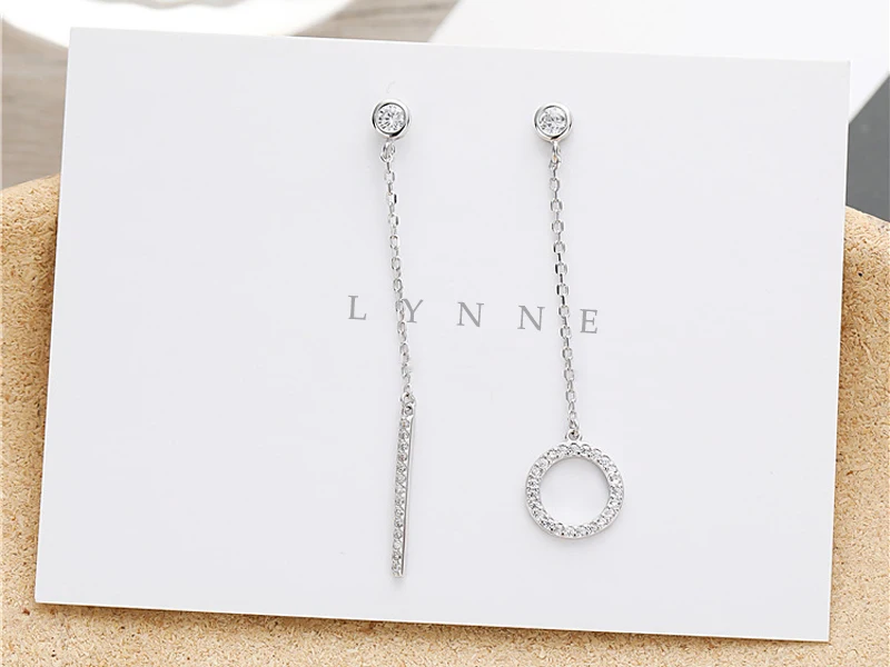 Heißer Verkauf Asymmetrie Runde Und Lange Streifen Zirkon Ohrringe 925 Sterling Silber Strass Anhänger Ohrring Frauen Schmuck Geschenk – Detail 17