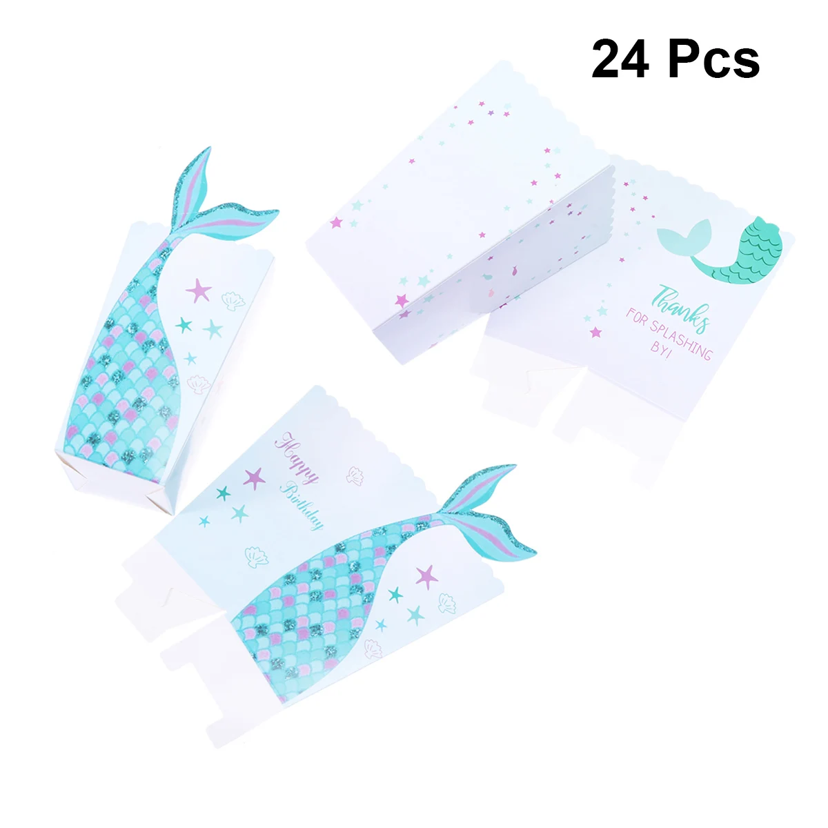 24pcs Mermaid Paper Popcorn Boxes Bags Cute Popcorn Box Party Supplies Snack Treat Box Container Birthday Baby Shower Wedding