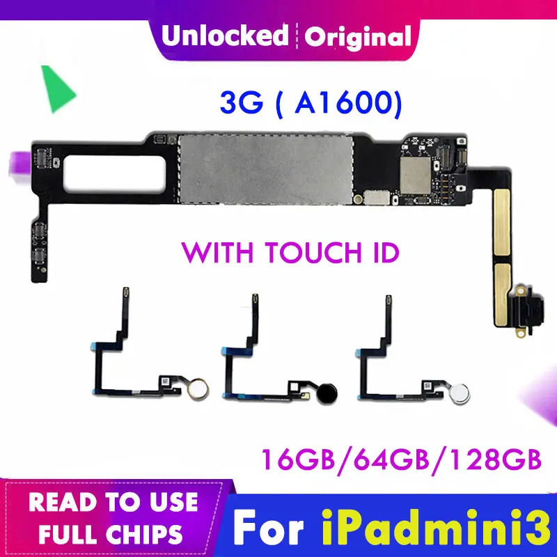 Материнская плата для IPad Mini 3 3rd материнская 16G 64G 128G A1600 Touch ID WLAN + Cellular Version Logic