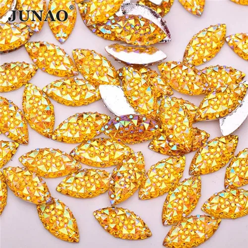 Yellow AB JUNAO 100 шт 7x15 мм серебряные хрустальные аппликации со стразами Плоские наклейки со стразами Стразы не горячей фиксации алмаз для рукоделия - Цвет: Yellow AB