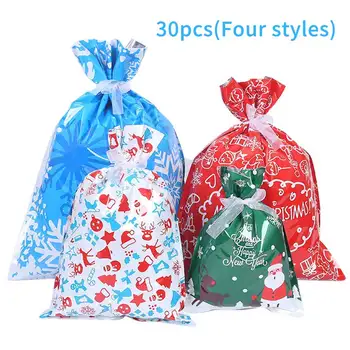 

Christmas Gift Bag Candy Universal Durable With Ribbon Ties Portable Present Pouch Assorted Styles Tree Decoration Plastic Party