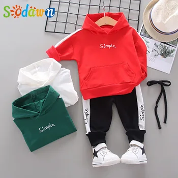 

Sodawn Children'S Clothing Set 202 Autumn Hooded Long-Sleeved Sweater Letter Printed Pullover+Trousers 2pcs Boys Set