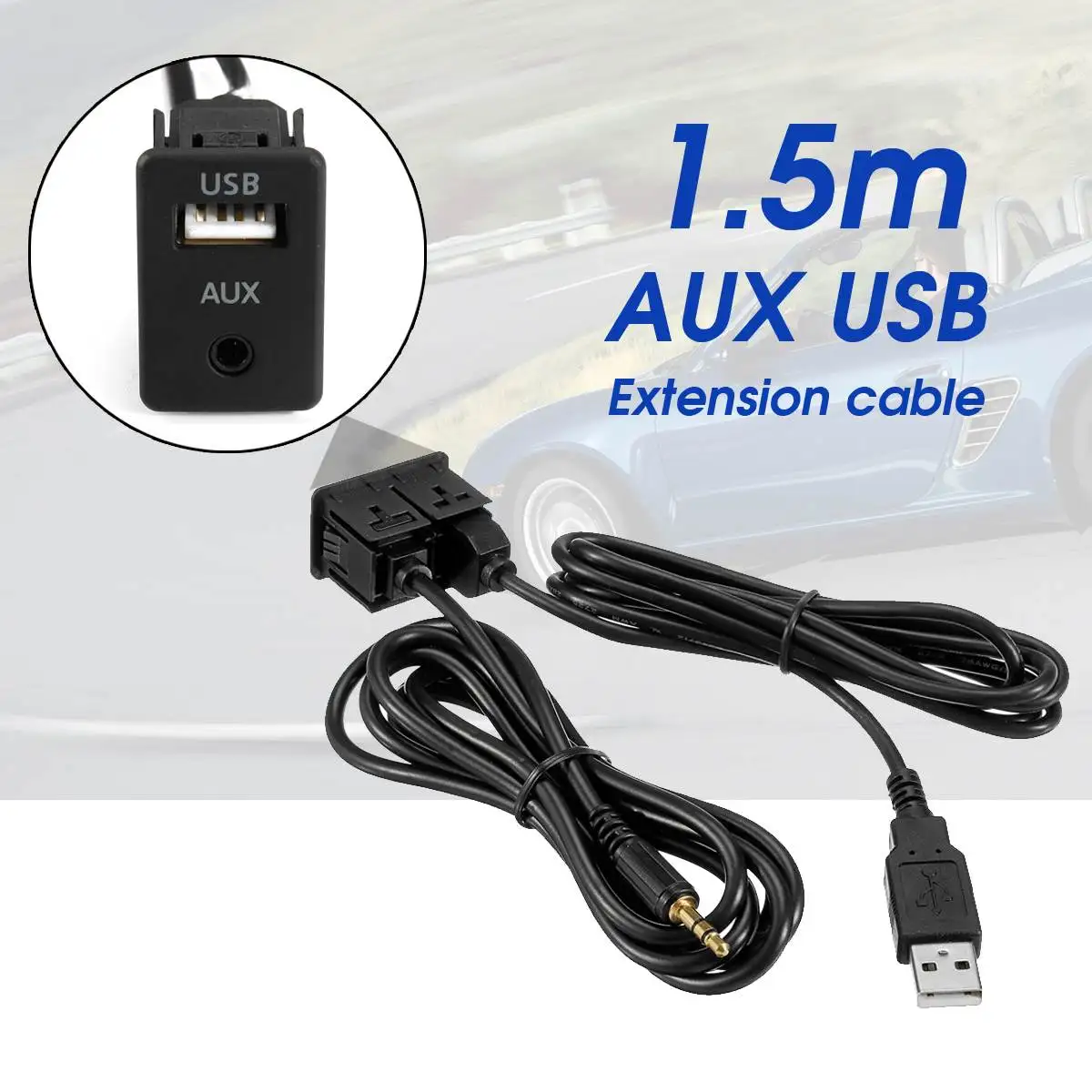 Car Boat USB Port 1.5m 3.5mm AUX USB Panel Extension Cable Lead Mounting Panel Headphone Male Jack Flush Mount Adapter