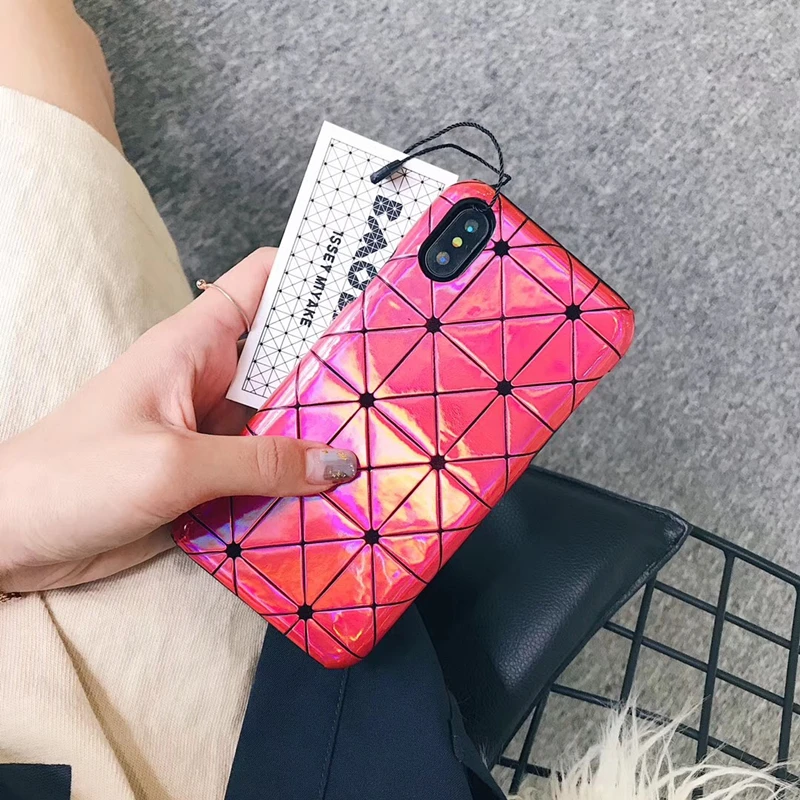 Япония США модный бренд Issey Miyake Блестящий металлический геометрический кожаный чехол для телефона для iphone 6 6s 7 8 plus 10 X роскошный чехол s