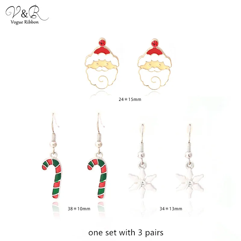 Christmas Earring Jewelry Gold/ Silver Plated Set 3 pairs with Snowflake/ Candy/ Santa Claus Earrings Merry | Украшения и