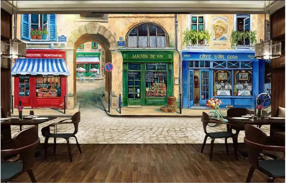 

3d wallpaper custom photo mural Large hand-painted European street shop bike restaurant tooling room wallpaper for walls 3 d