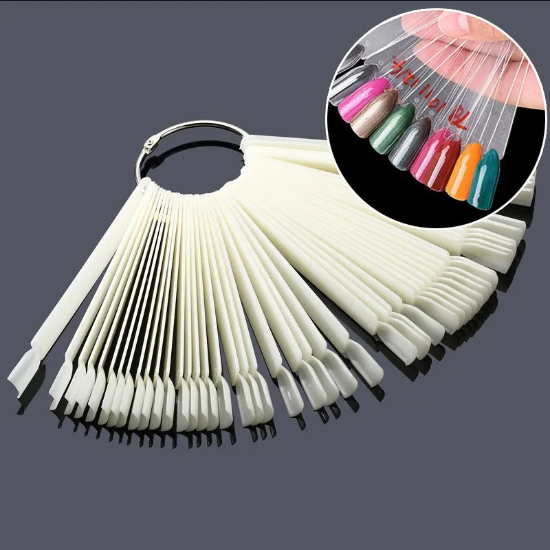 

50 pcs/set Nail Art Fan Shaped Color Card Practice Nail Model Swatch Nail Polish Color Card Display Board Fake Nail Design Tool