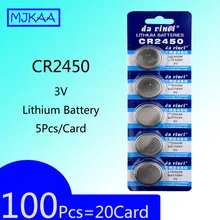 100 шт. = 20 карт CR2450 3V литиевая батарея таблеточного типа для Батарея плоский круглый аккумулятор батареи KCR2450 5029LC LM2450 для часы электронные игрушки пульт дистанционного управления
