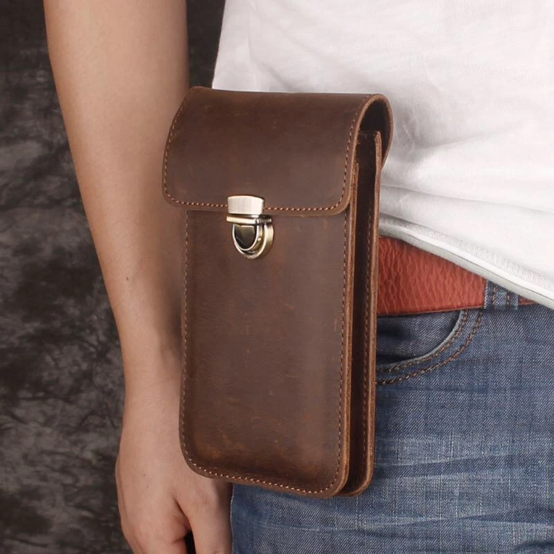 Luxury Genuine Leather Waist Bag General Phone Bag Pouch Vintage Phone Case Mens Belt Bag Phone Loop Holster for IPhone Samsung case for iphone 8