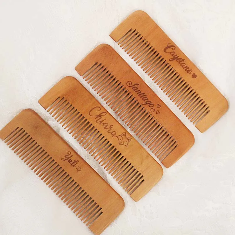 Name Baby Bathing Comb Baby Care Hair Brush Pure Natural Wool Wood Comb Newborn Massager Shower and Registry Gift