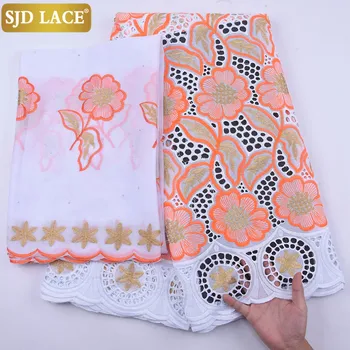 

SJD LACE African Lace Fabric With Stones Swiss Voile Lace In Switzerland High Quality Cutout Cotton For Wedding Party Dress2035B