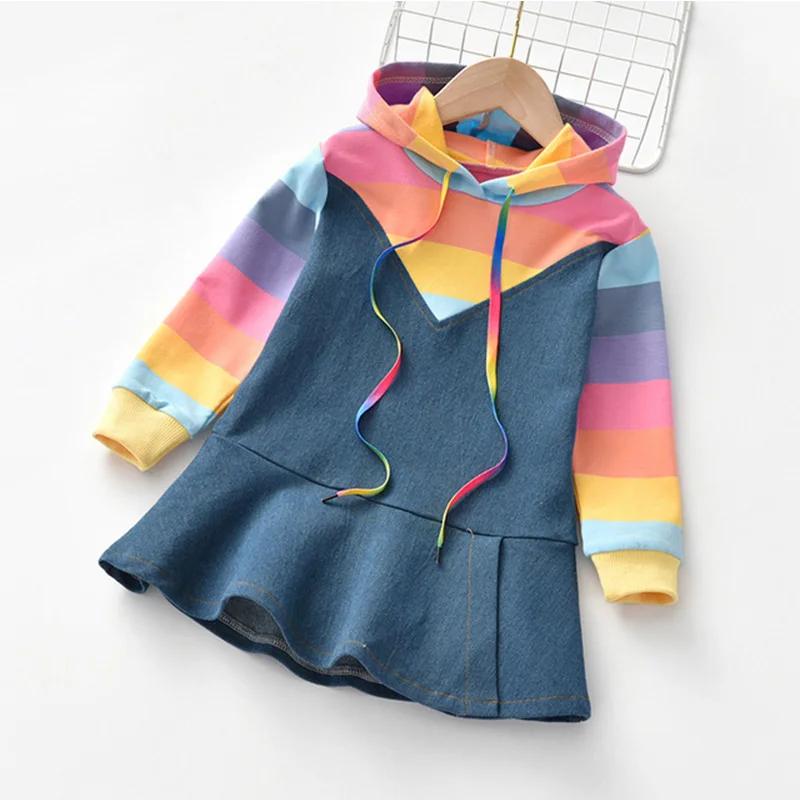 Rainbow color 01 Детское платье для девочек; сезон осень-зима; платья с длинными рукавами для детей; разноцветное платье с капюшоном; вечерние платья принцессы; Рождественская одежда - Цвет: Rainbow color 01