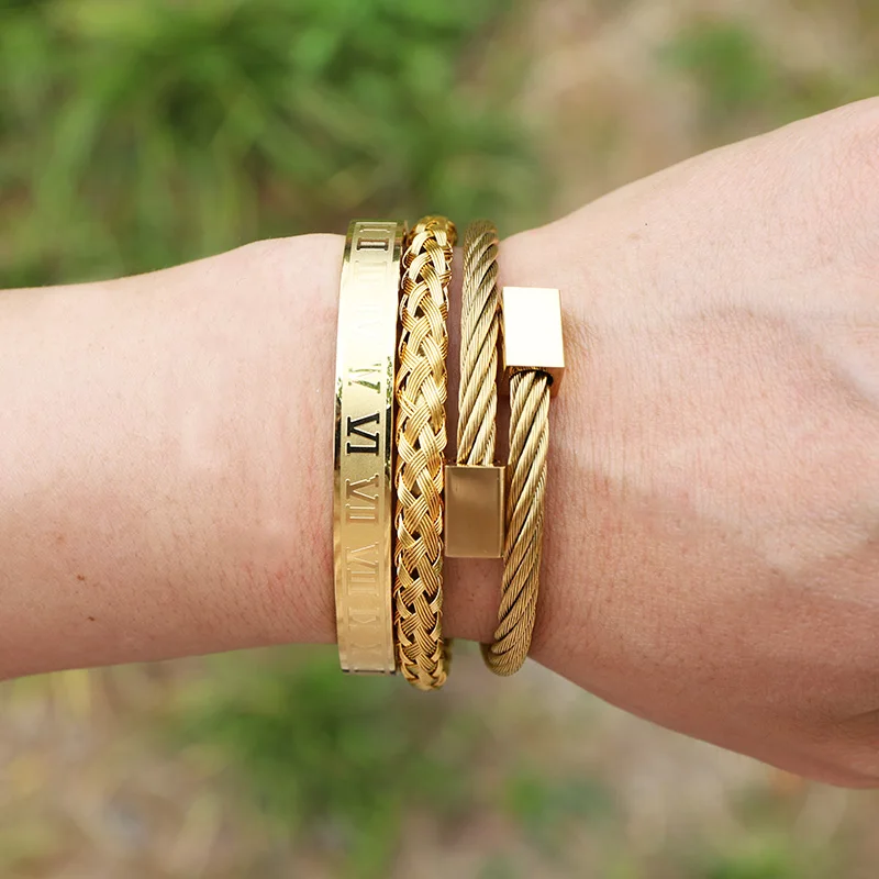 New Arrival High Quality Men Jewelry Bangle Bracelet Stainless Steel Roman Wire Twist Steel Bracelet Men