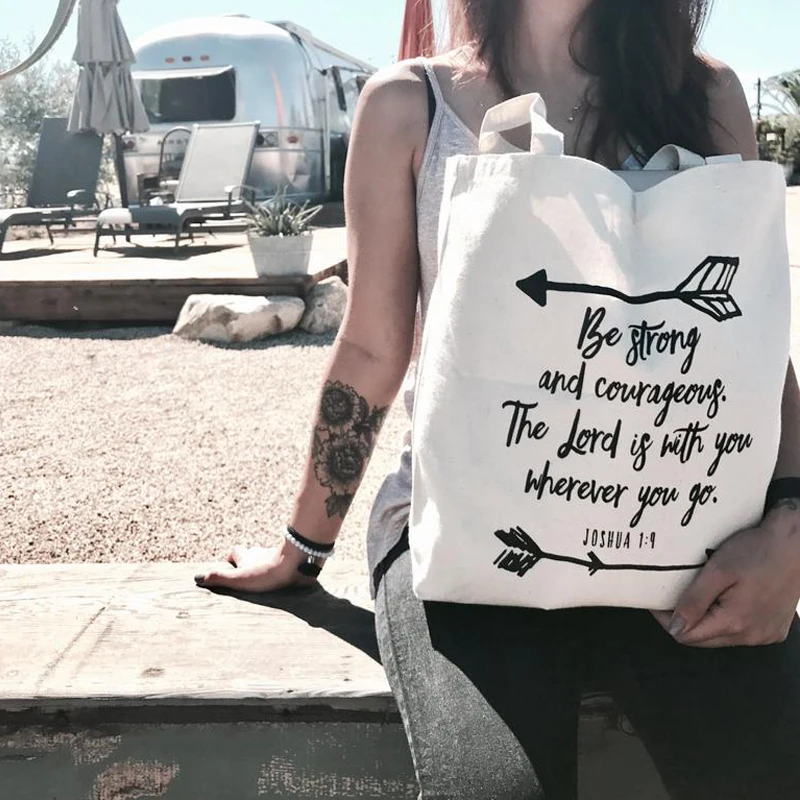

Be Strong And Courageous The Lord Is With You Wherever You Go Joshua 1:9 Tote Bags New Women Christian Bible Verse Shopping Bag