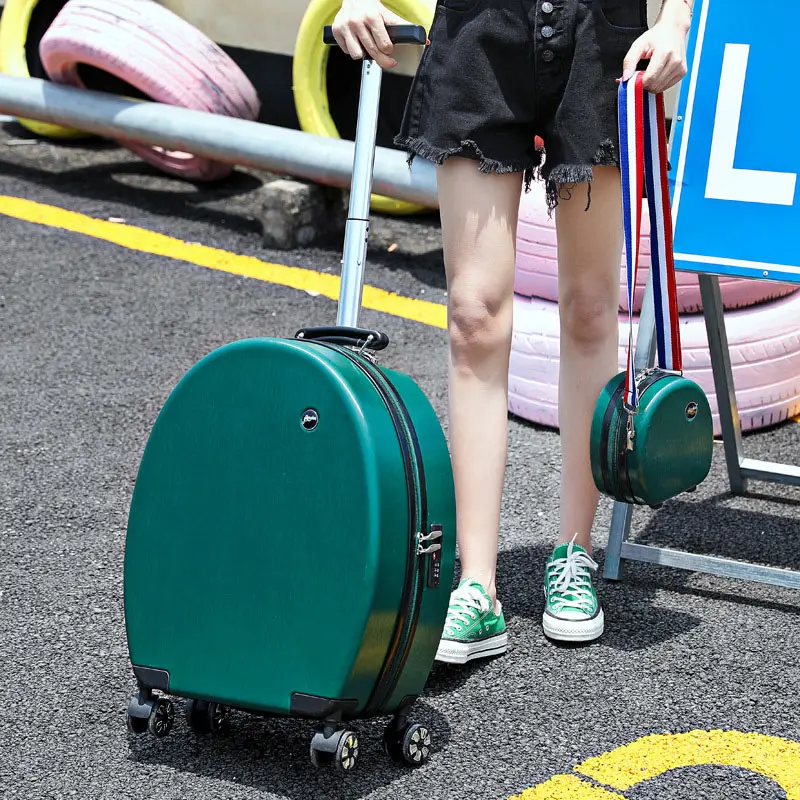 Комплект для багажа с тележкой на колесиках с чехлом для макияжа милый круглый чемодан универсальный колесный пансион 20 дюймов для переноски багажа - Цвет: Green(only luggage)