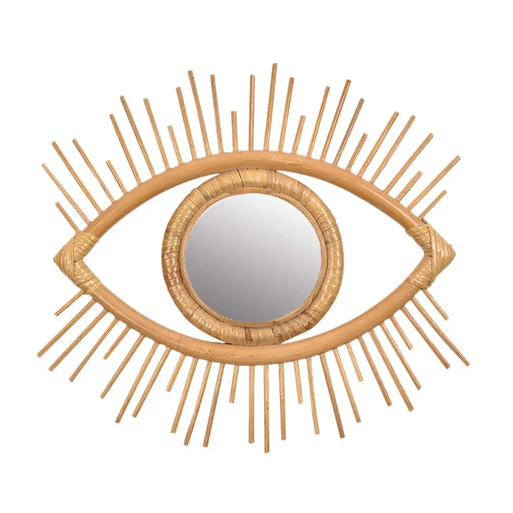 

Rattan Decorative Wall Mirror Beautiful Natural Wall Decoration Eye Art Decor Pendant for Apartment Living Room Bedroom Rattan