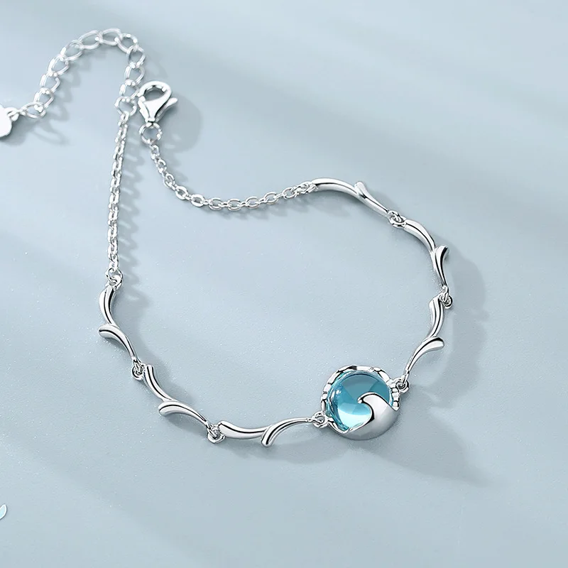 

Authentic 925 Sterling silver wave charm bracelets for women girls chains Korean simple handmade Luxury Party Wedding jewelry