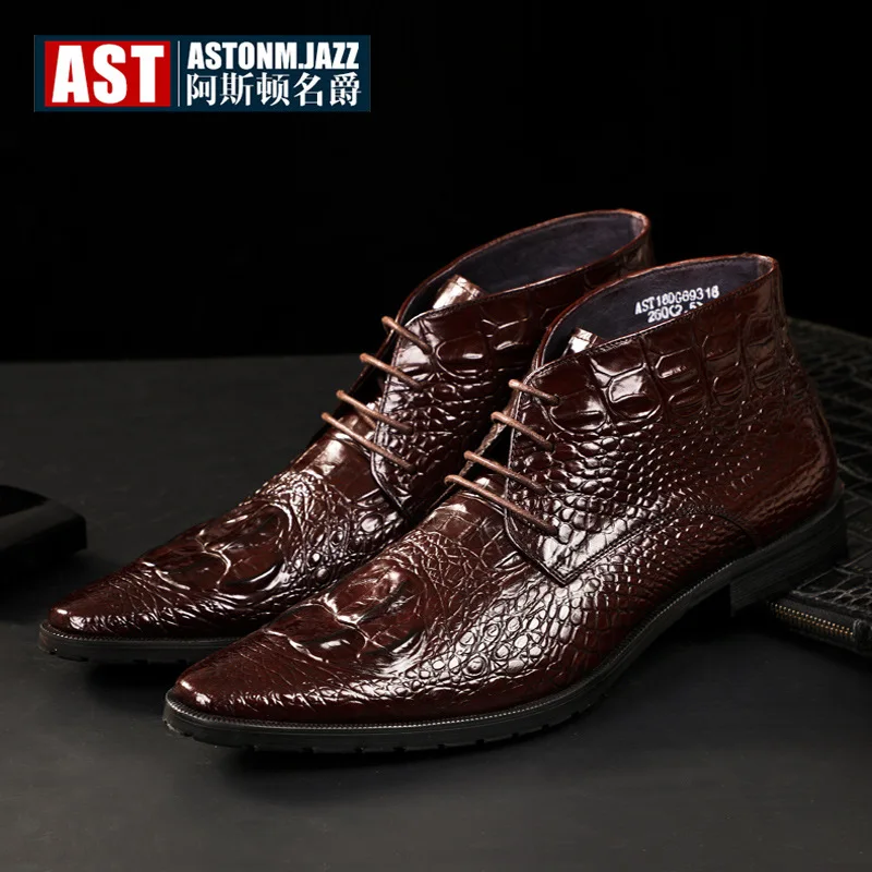 

2020 Spring And Summer Handmade Boots Men Hight-top Leather Shoes Crocodile Pattern Leather Boot Genuine Leather Martin Boots Po