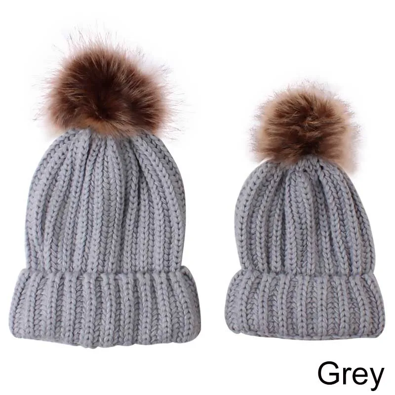 grey REAKIDS/ зимняя детская шапка с помпоном, Толстая теплая хлопковая шапка для взрослых, для маленьких мальчиков и девочек, вязаная женская шапка для отдыха, Мужская - Цвет: grey
