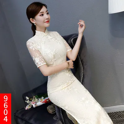 Sheng Coco Леди кружева рыбий хвост Cheongsam вышитые китайское свадебное платье Qipao Восточный Стиль Красный Русалка платья - Цвет: 9604