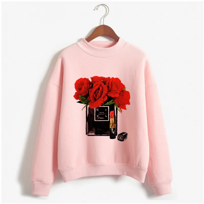 Latest autumn and winter perfume bottle print hoodie women's fashion retro hoodie women's perfume Harajuku pink sweater - Цвет: WY-pink-10-16