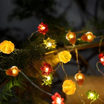 

30 Lights Halloween And Thanksgiving Mix And Match Pumpkin, Maple Leaf, Acorn, Three-color Maple Leaf LED Lantern