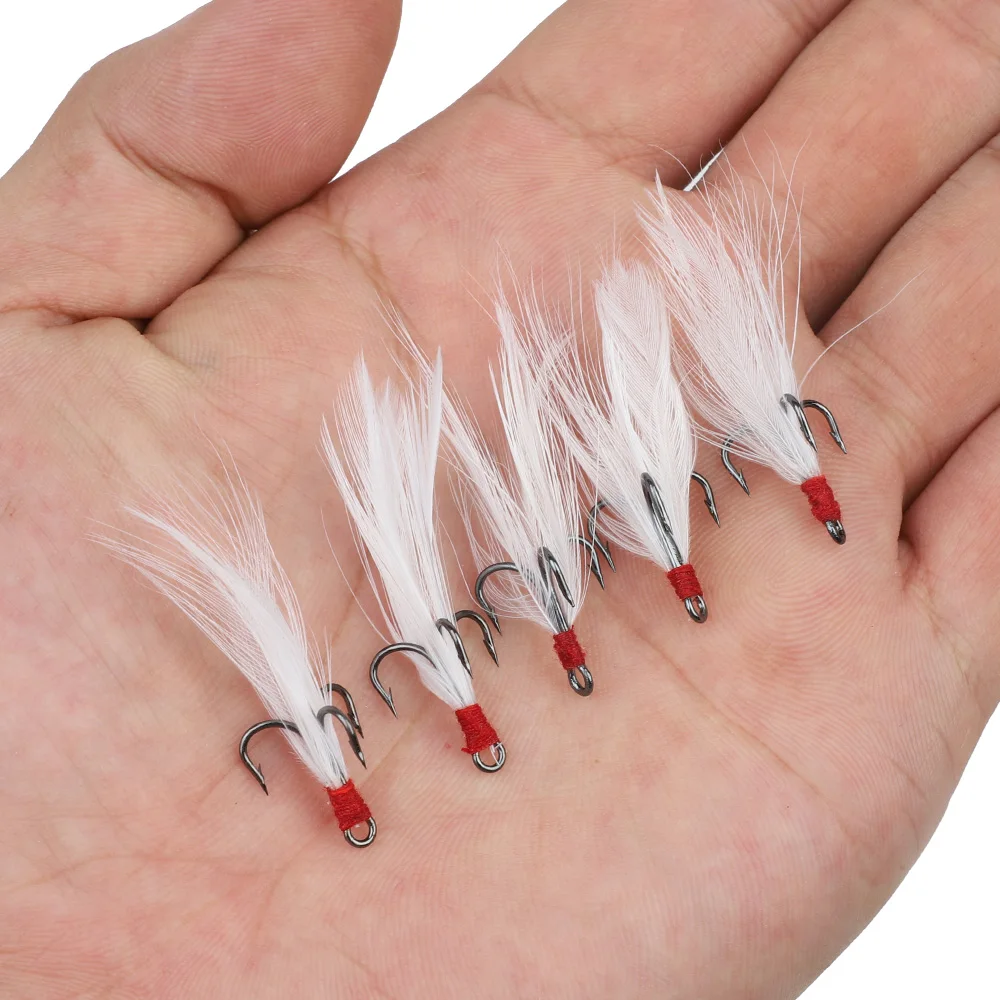 20/Box Carbon Steel Feather Fishing Hooks Treble Barbed Sharp Hook Carp 2#-10# 